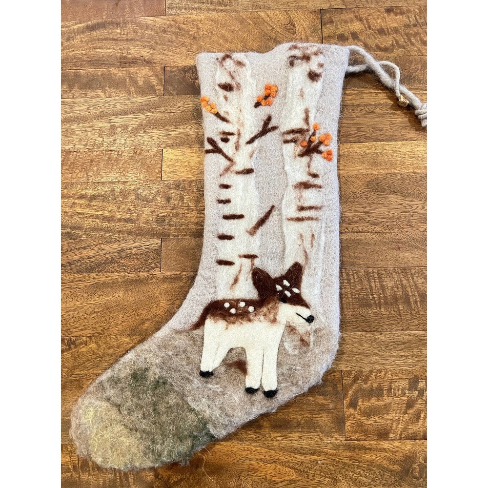 ROOTS Felted Wool 18 inch Christmas Stocking Woodland Deer Holiday